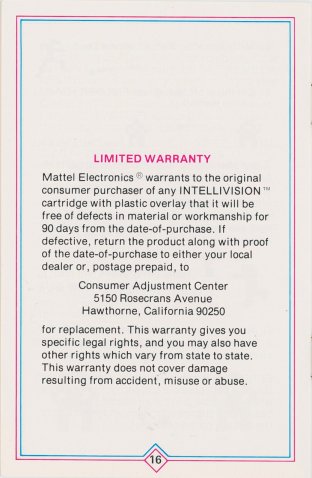 Original manual warranty page